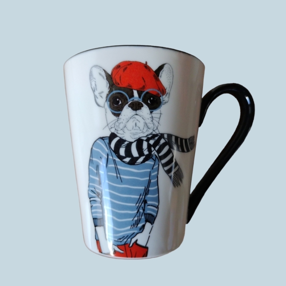 NWT Bohemian Frenchie Dog Stoneware Coffee Mug
